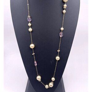 J. Crew Cream Pearl & Glass Station Beaded Necklace Gold Tone 36 Inches